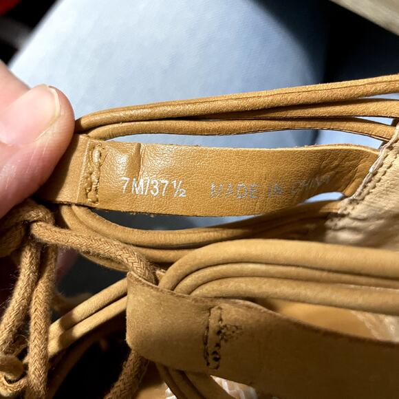 Vince Camuto | Kaiann Tan Suede Leather Lace Up Cut Out Block Heel Sandals - Picture 9 of 11